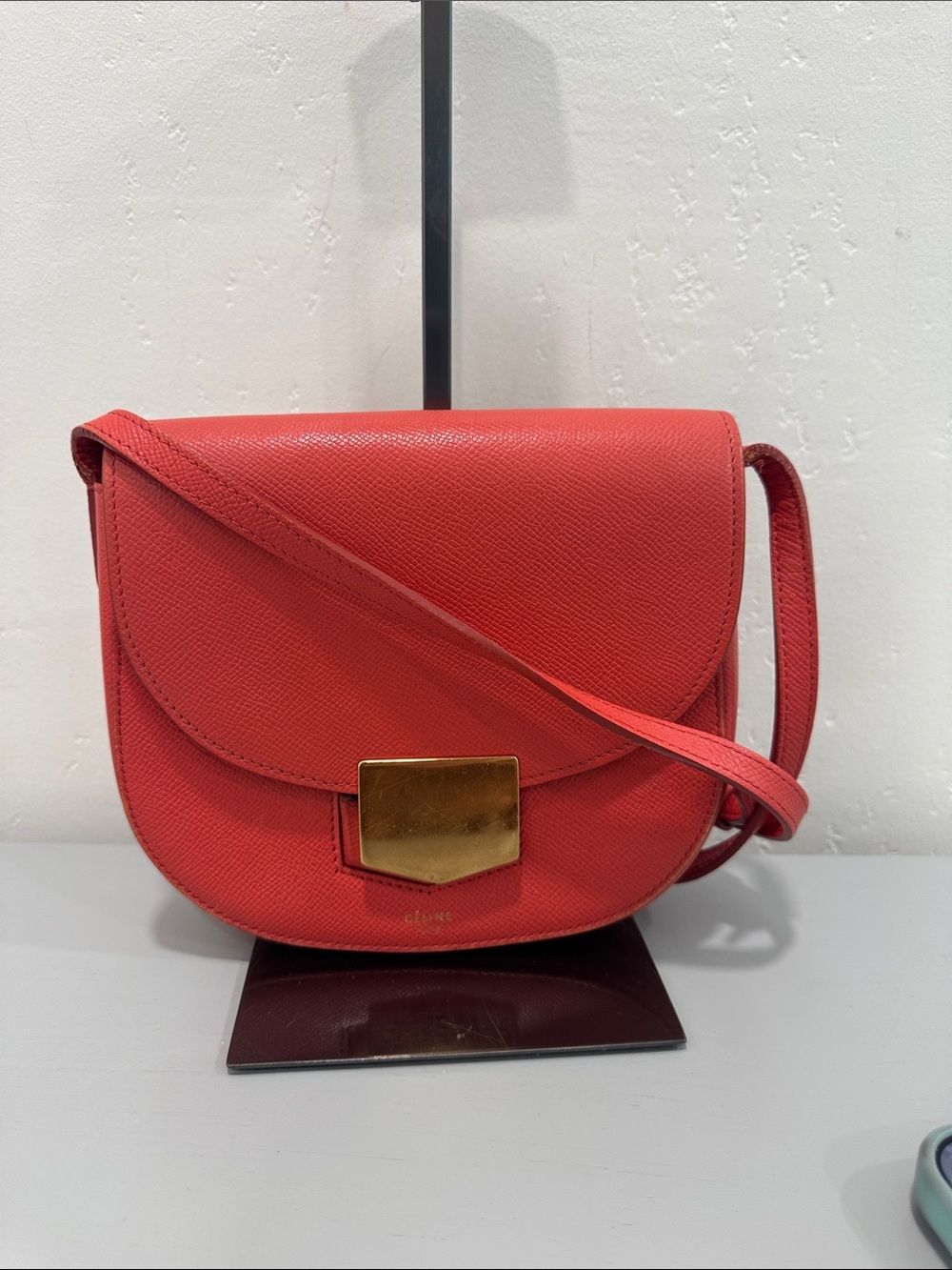 Celine Trotteur Red Leather Saddle Crossbody